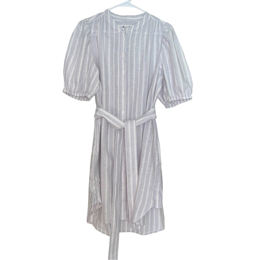 Gap Puff Sleeve Striped Linen Blend Dress Size Medium
